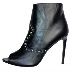 ($1,495) *RARE* Yves Saint Laurent Black Leather Peep Toe Ankle Studded Booties